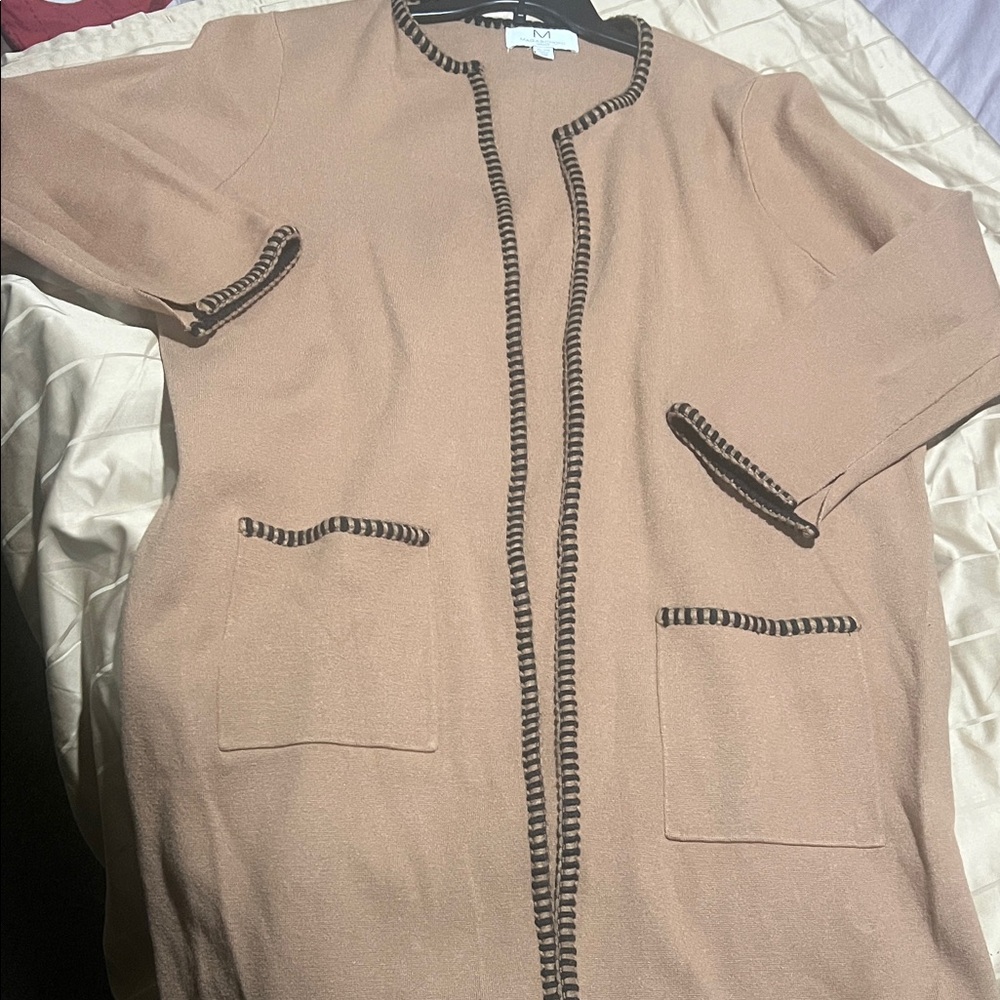 Magaschoni Tan Tunic with Black Trim